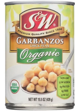 S&W ORGANIC GARBANZO BEANS 15.5 OZ